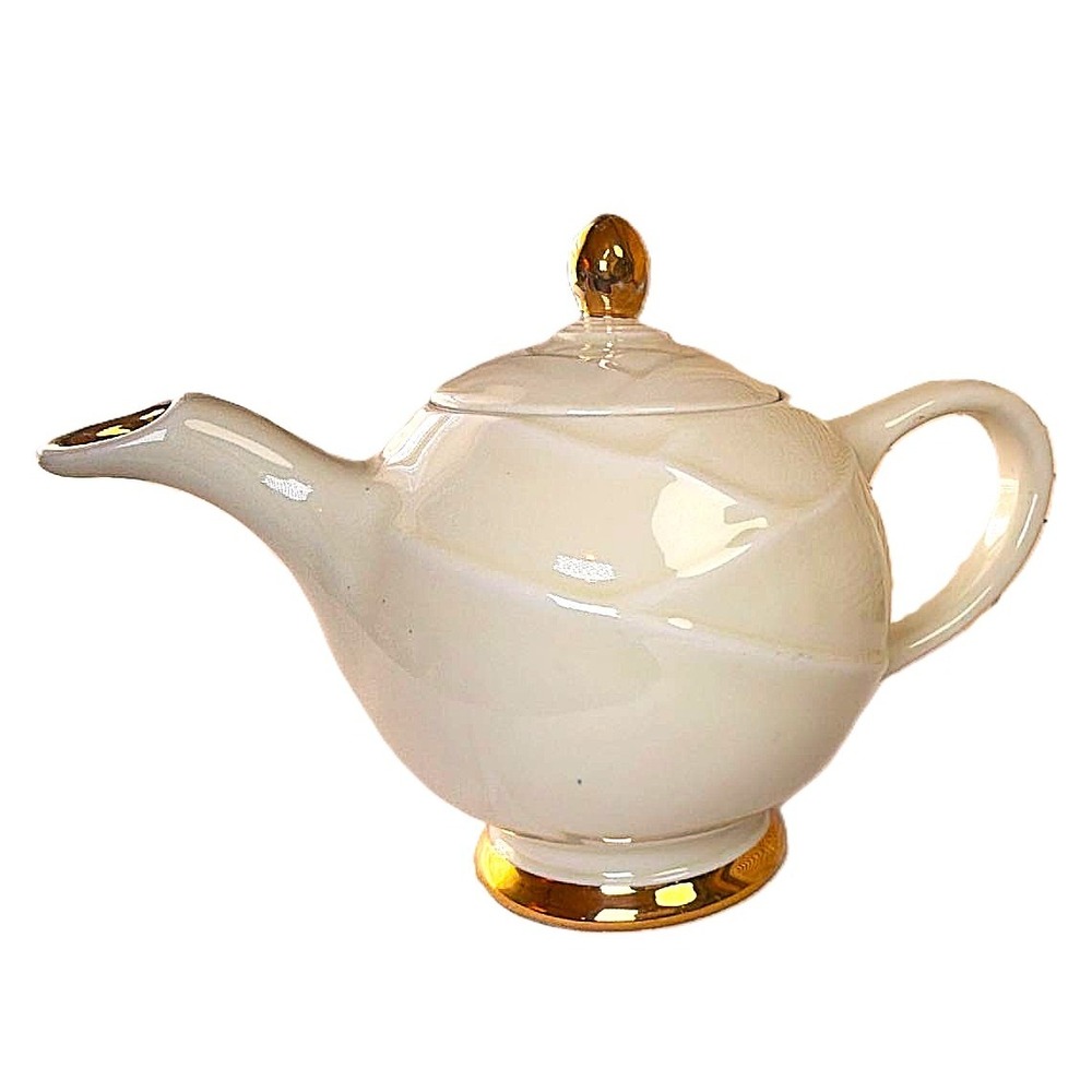 Hall Eggshell #0218 6 Cup Teapot Vintage Swirl Gold Trim Made in USA